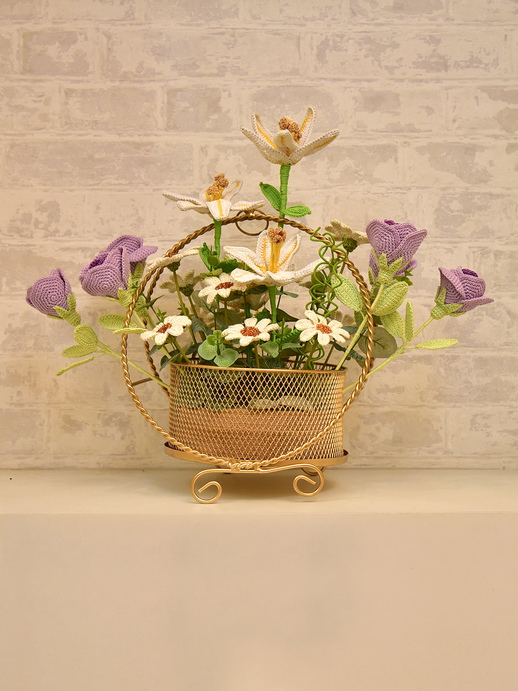 Floral Arrangement_Elegance Purple Roses N White Lillies