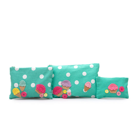 Cotton Storage Pouch Icecream Blue set of 3